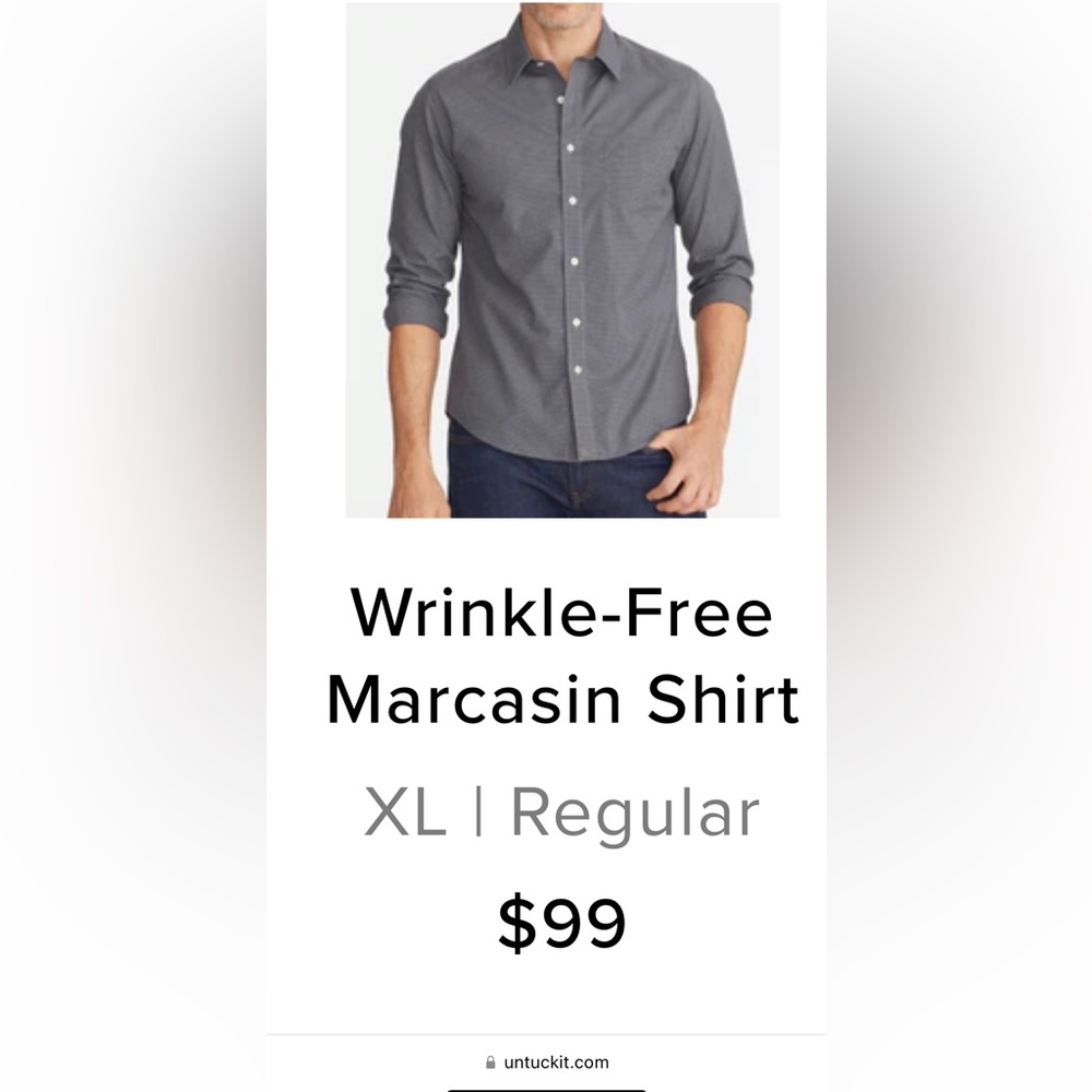 Men’s wrinkle free Untuckit long sleeve gray shirt with micro gingham XL Reg